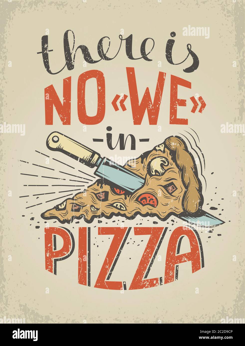 Affiche ancienne avec citation sur la pizza Illustration de Vecteur