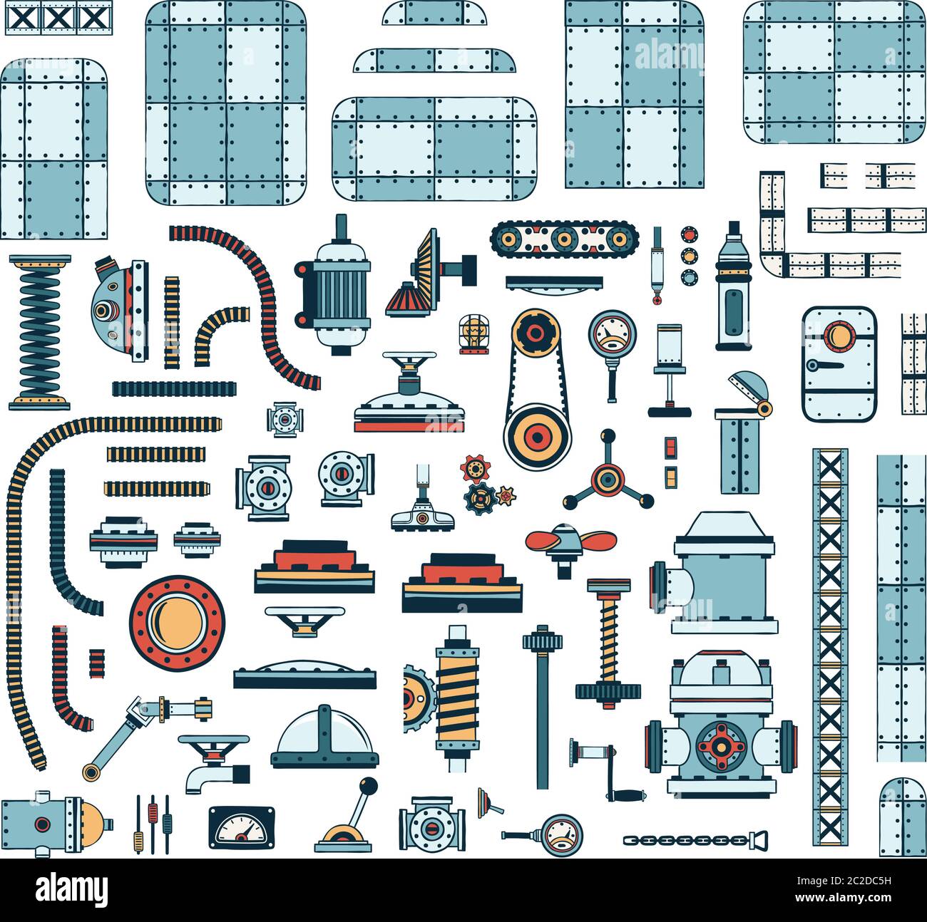 jeu de pièces de rechange industrielles colorées Illustration de Vecteur
