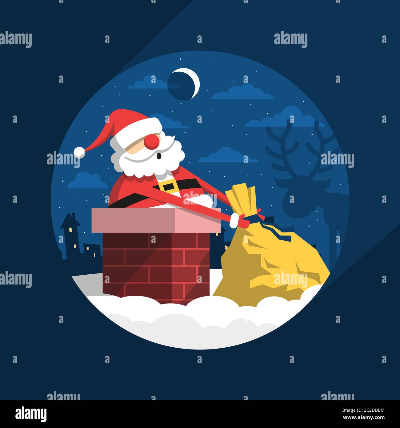 Nuit de Noël du Père Noël sur le toit Illustration de Vecteur