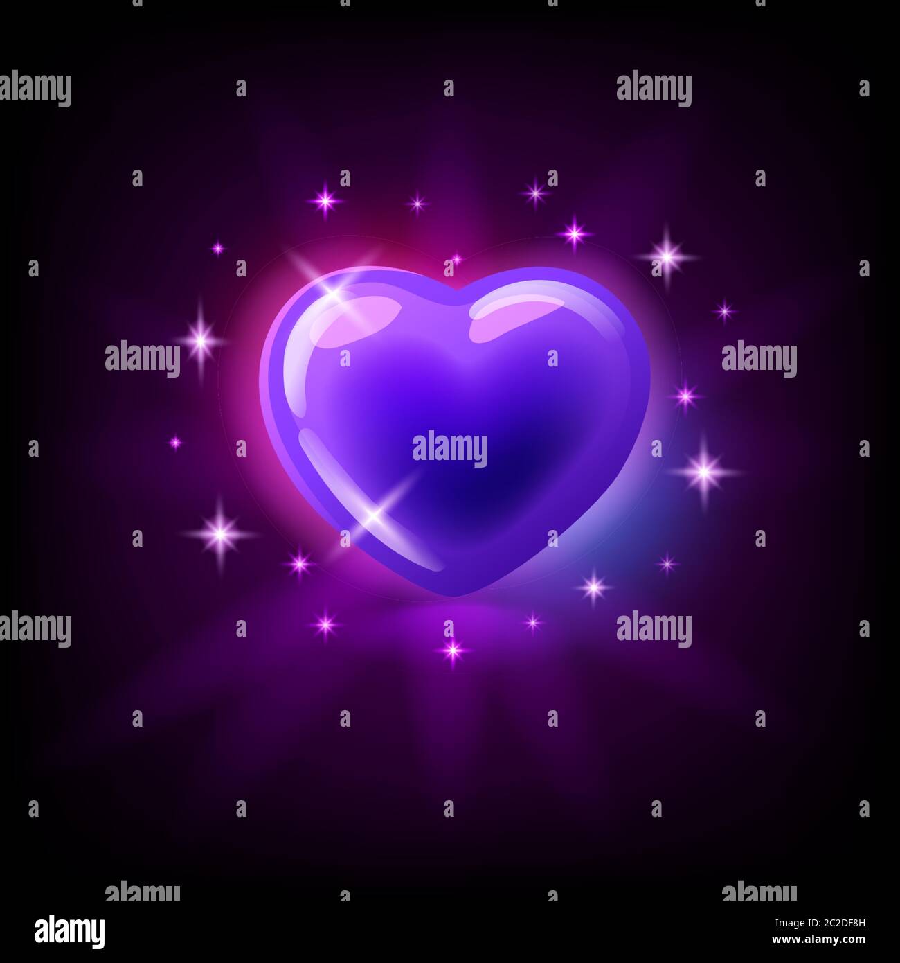 Coeur brillant violet vif avec des sparkles, icône de fente pour le casino en ligne ou logo pour le jeu mobile sur fond violet foncé, illustration vectorielle Illustration de Vecteur