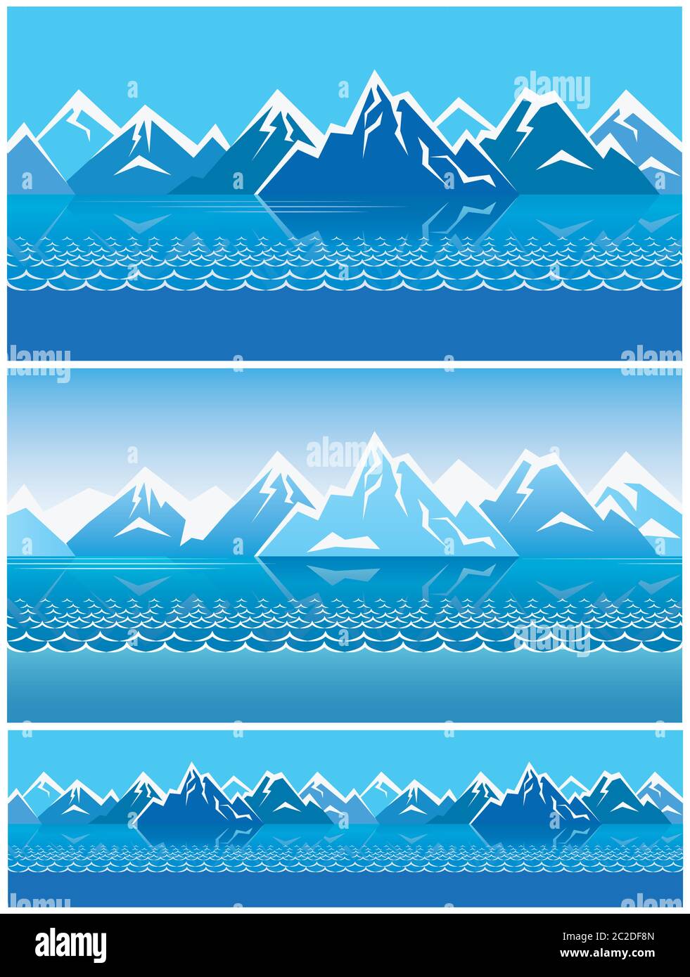 Deux versions d'une composition minimaliste sans couture et stylisée qui incarne l'océan Arctique et les mers froides du nord Illustration de Vecteur