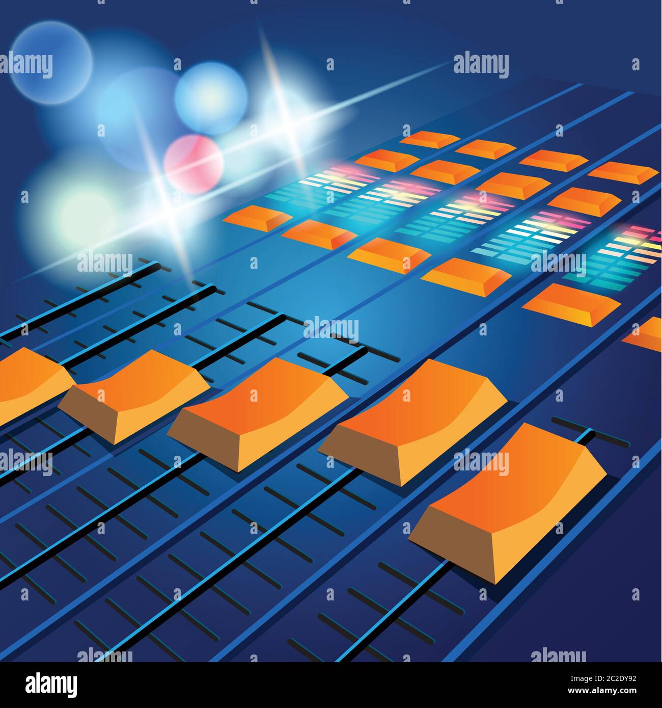 composition vectorielle stylisée sur le thème des fêtes, clubs, concerts, etc. DJ sur le fond lumières concert Hall Illustration de Vecteur