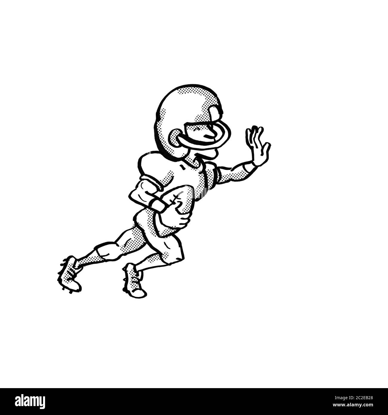 Cartoon style illustration d'un joueur de football américain en noir et blanc sur fond blanc isolé Banque D'Images