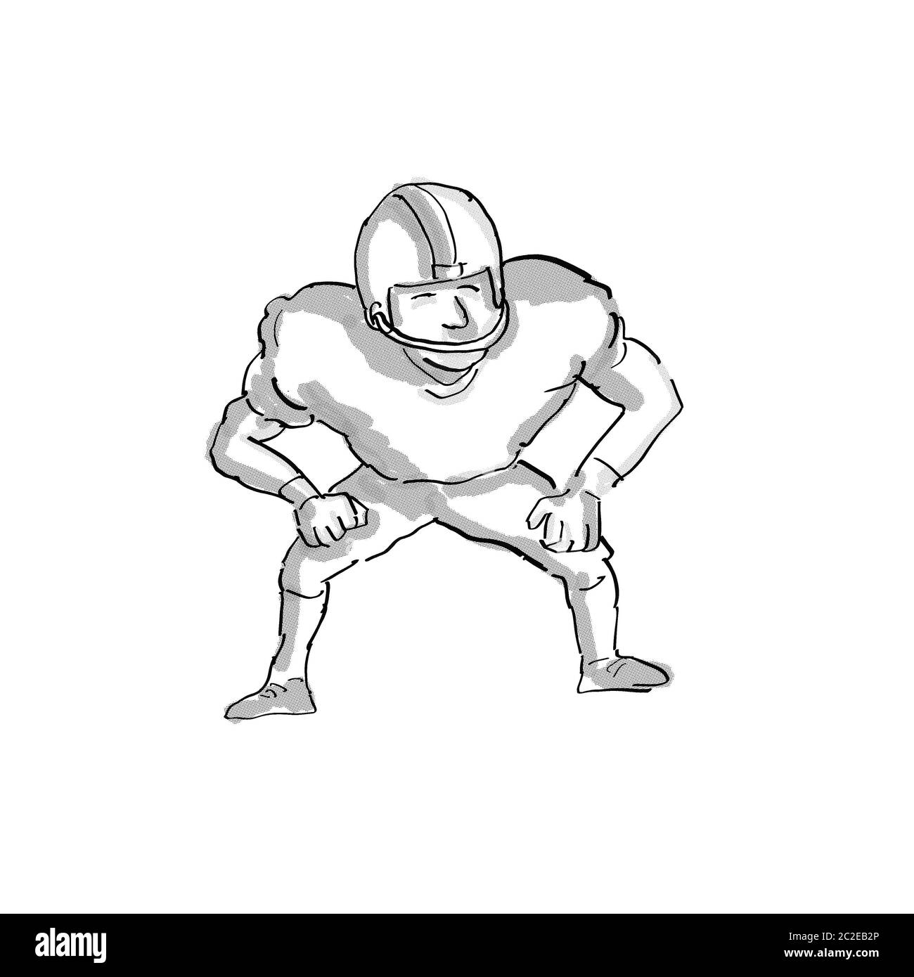 Cartoon style illustration d'un joueur de football américain en noir et blanc sur fond blanc isolé Banque D'Images