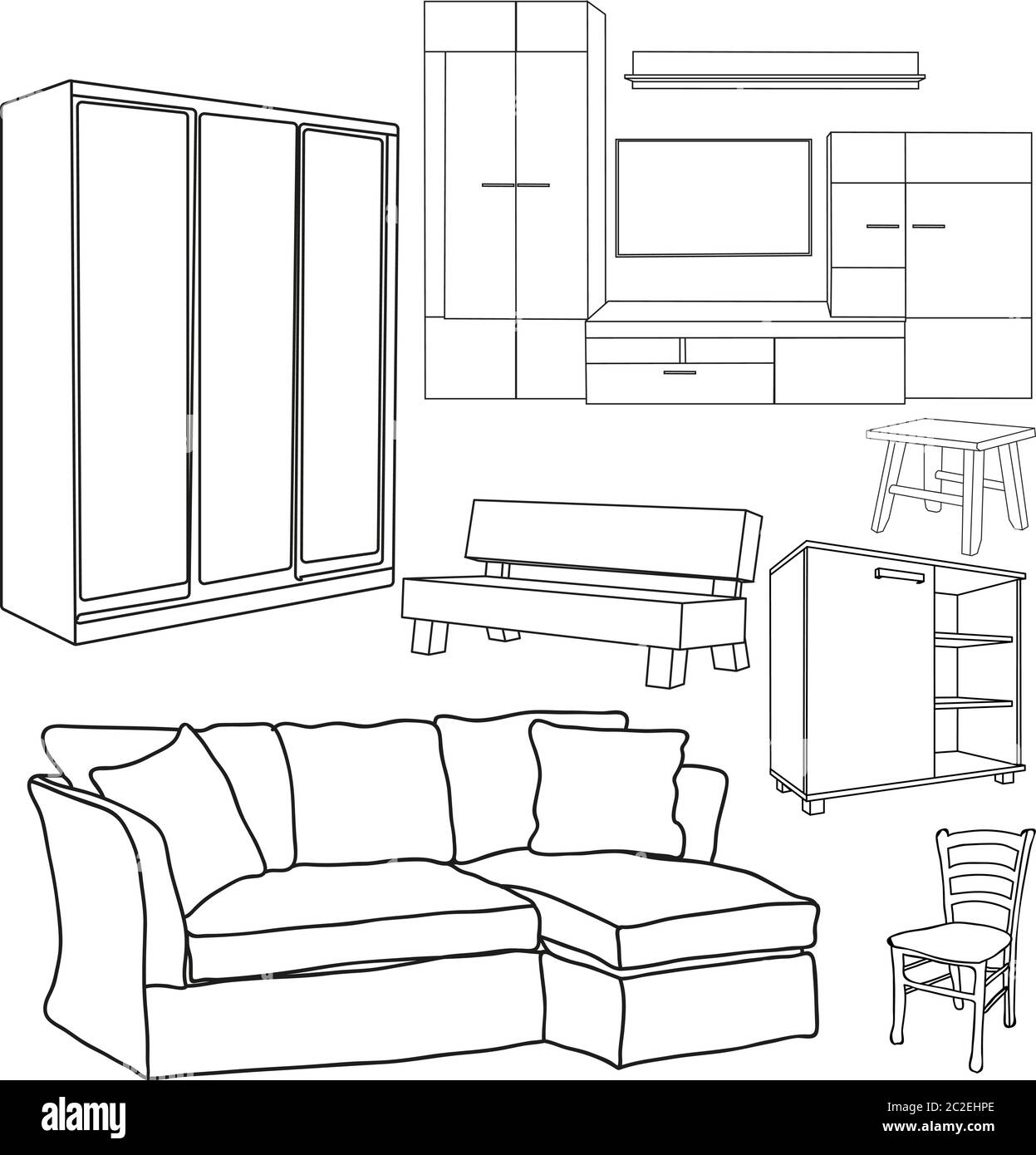 collection de meubles vectoriels isolés d'esquisses Illustration de Vecteur