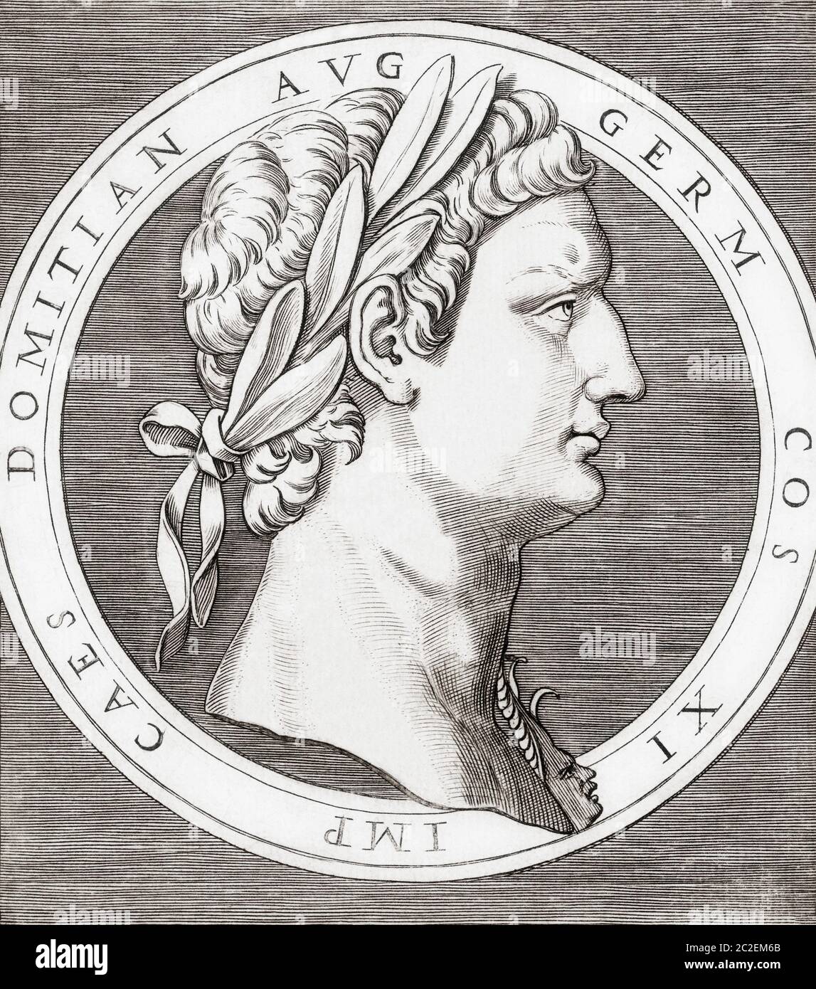 Domitian, 51 - 96 AD. Empereur romain. Après une gravure du XVIe siècle par Marcantonio Raimondi. Banque D'Images