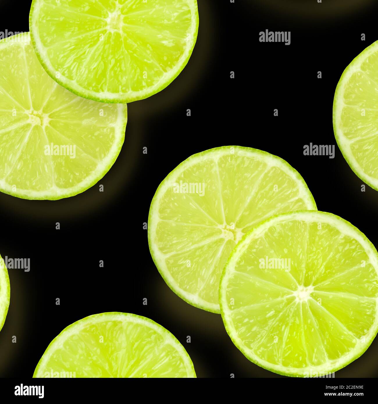 Un modèle uniforme de tranches de lime vert sur fond noir, un fruité vibrant répéter l'impression d'agrumes Banque D'Images