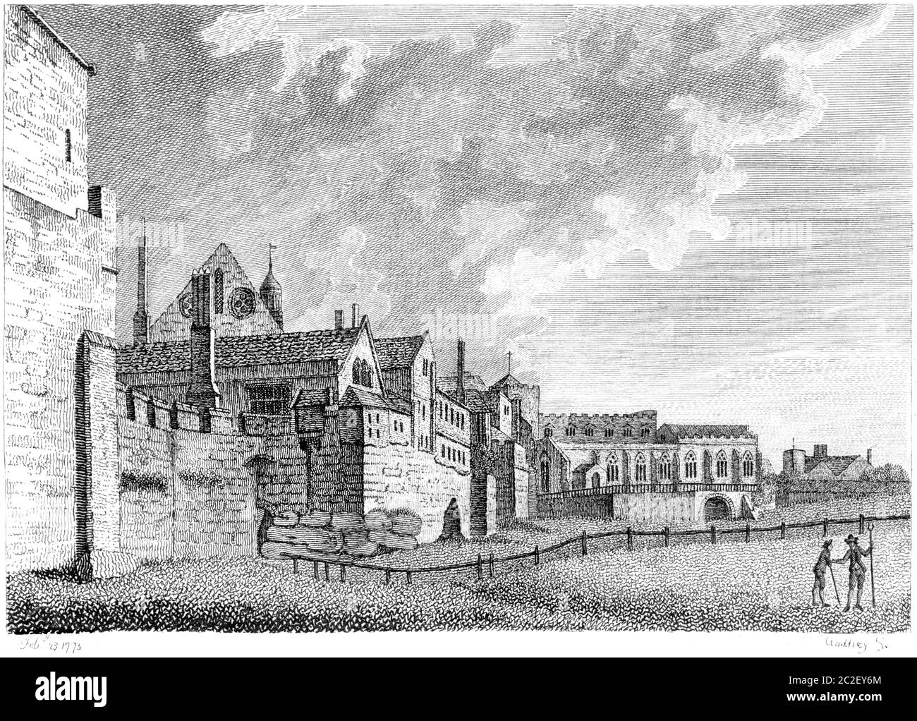 Une gravure du château de Chester, février 23 1773, numérisée à haute résolution à partir d'un livre publié dans les années 1770. Je pensais libre de droits d'auteur. Banque D'Images