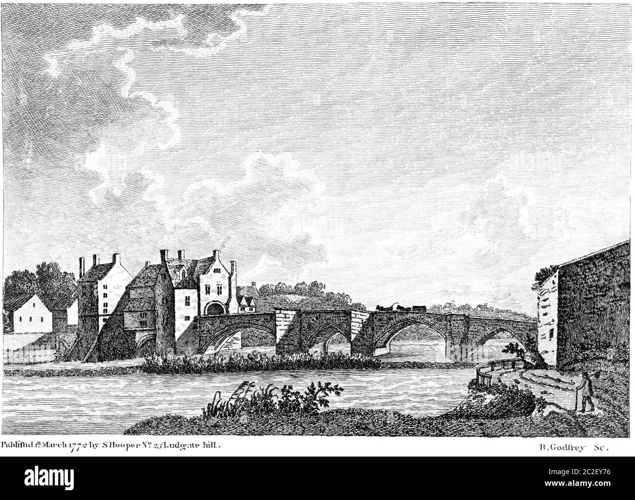 Une gravure du pont de Chester le 1er mars 1772 numérisée à haute résolution à partir d'un livre publié dans les années 1770. Je pensais libre de droits d'auteur. Banque D'Images