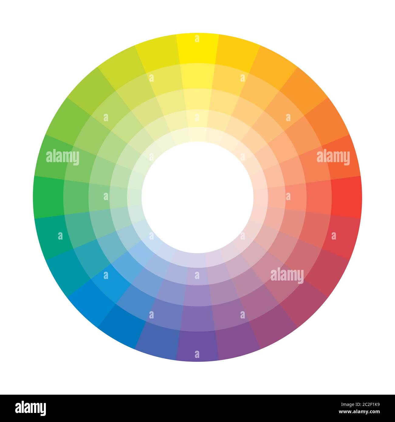 Arc-en-ciel Spectral multicolore polychrome cercle de 24 segments. La palette de couleur harmonique spectrale du peintre. Banque D'Images