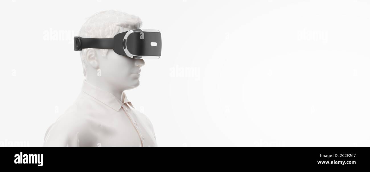 Casque VR, technologie. rendu 3d de l'homme, avec lunettes de réalité virtuelle sur fond blanc. Jeux VR. Vous trouverez également un pour cette image dans mon Banque D'Images