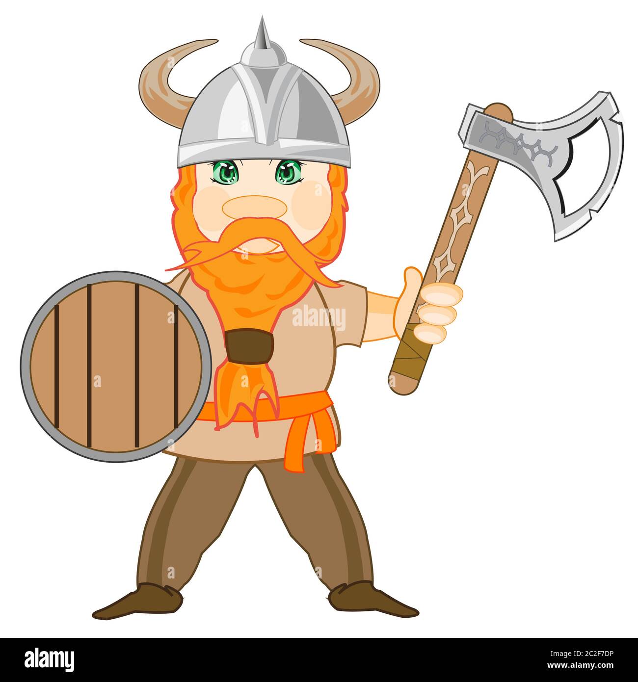 Le viking guerrier avec hache et bouclier sur fond blanc est isolé Banque D'Images