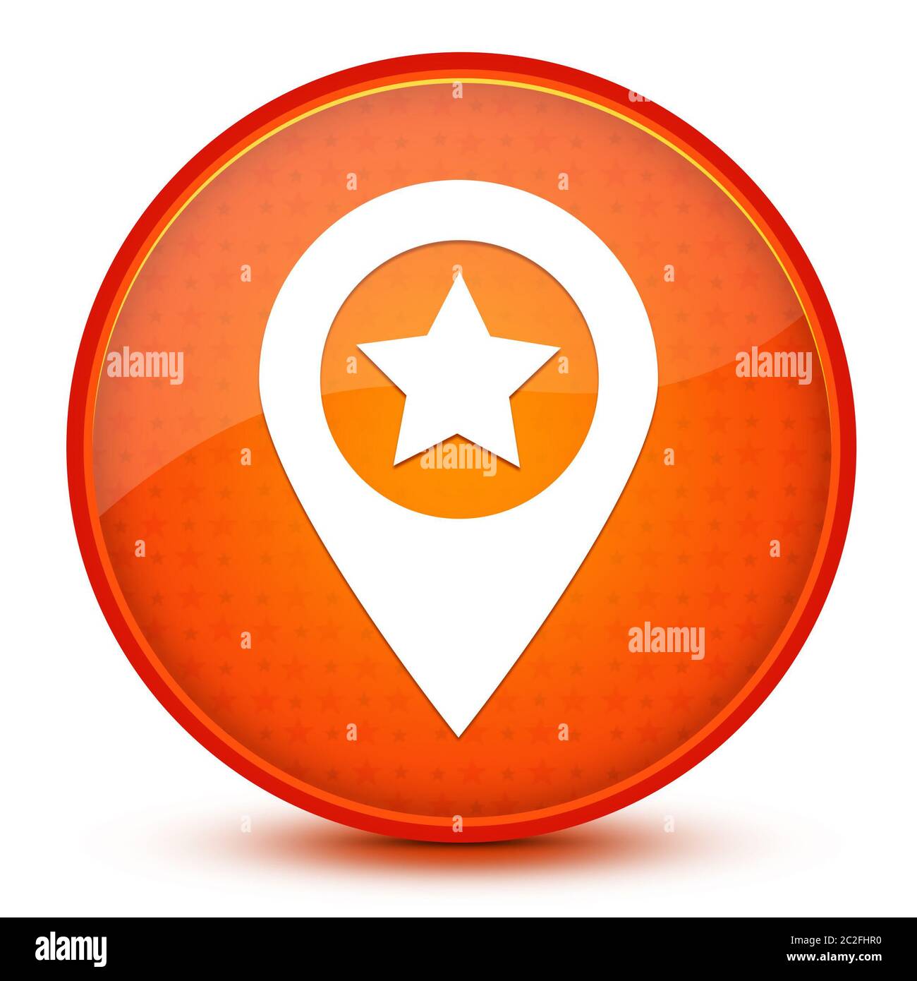 Icône en forme d'étoile de pointeur de carte isolée sur une illustration abstraite représentant un bouton rond orange brillant Banque D'Images