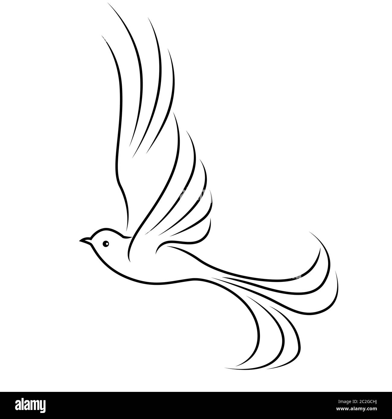 Résumé beau oiseau volant, contour noir isolé sur fond blanc Illustration de Vecteur