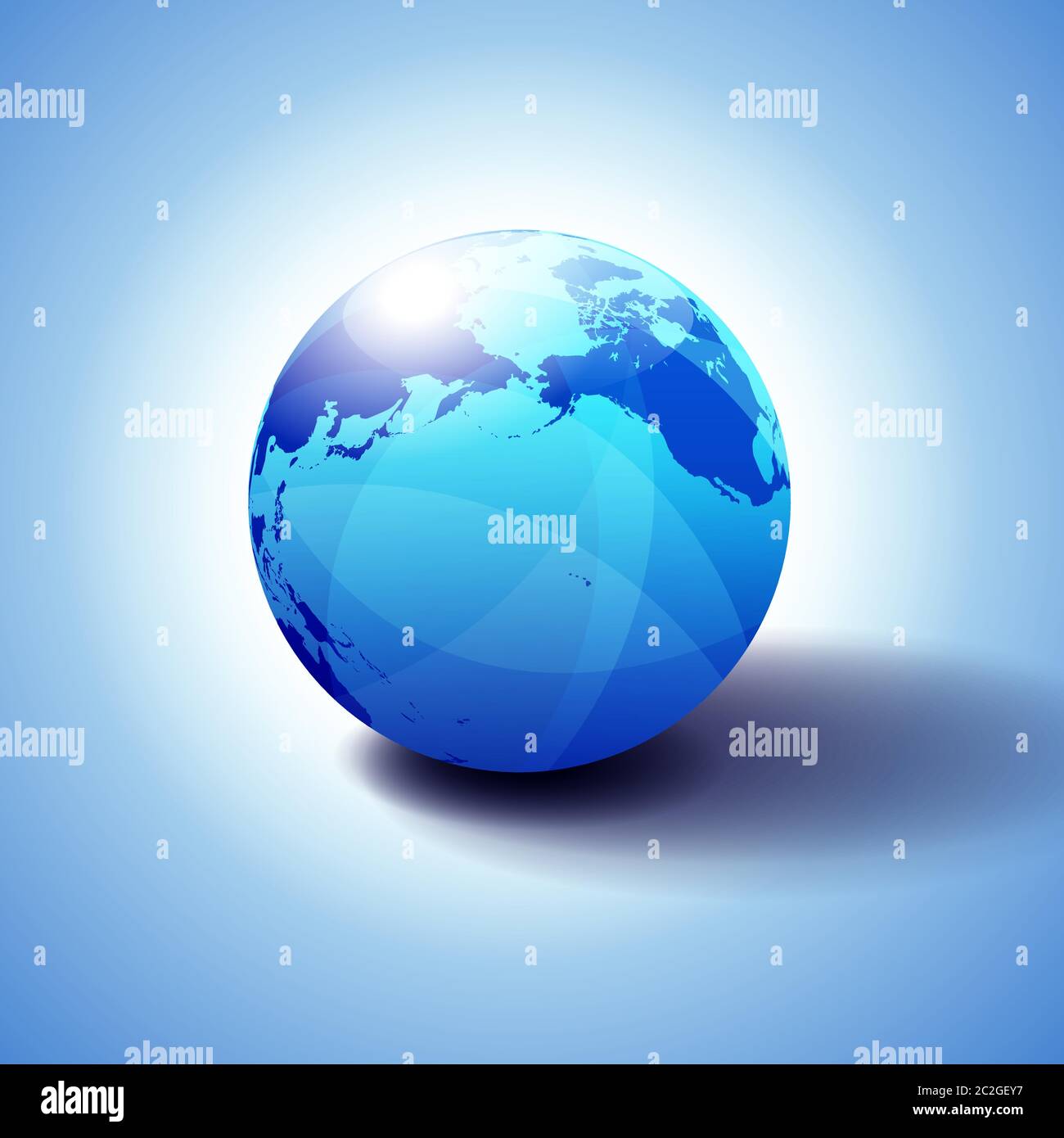 Pacific Rim Amérique du Nord, Canada, Sibérie Russie et Hawaï arrière-plan avec icône Globe illustration 3D, sphère brillante et brillante avec carte globale Illustration de Vecteur