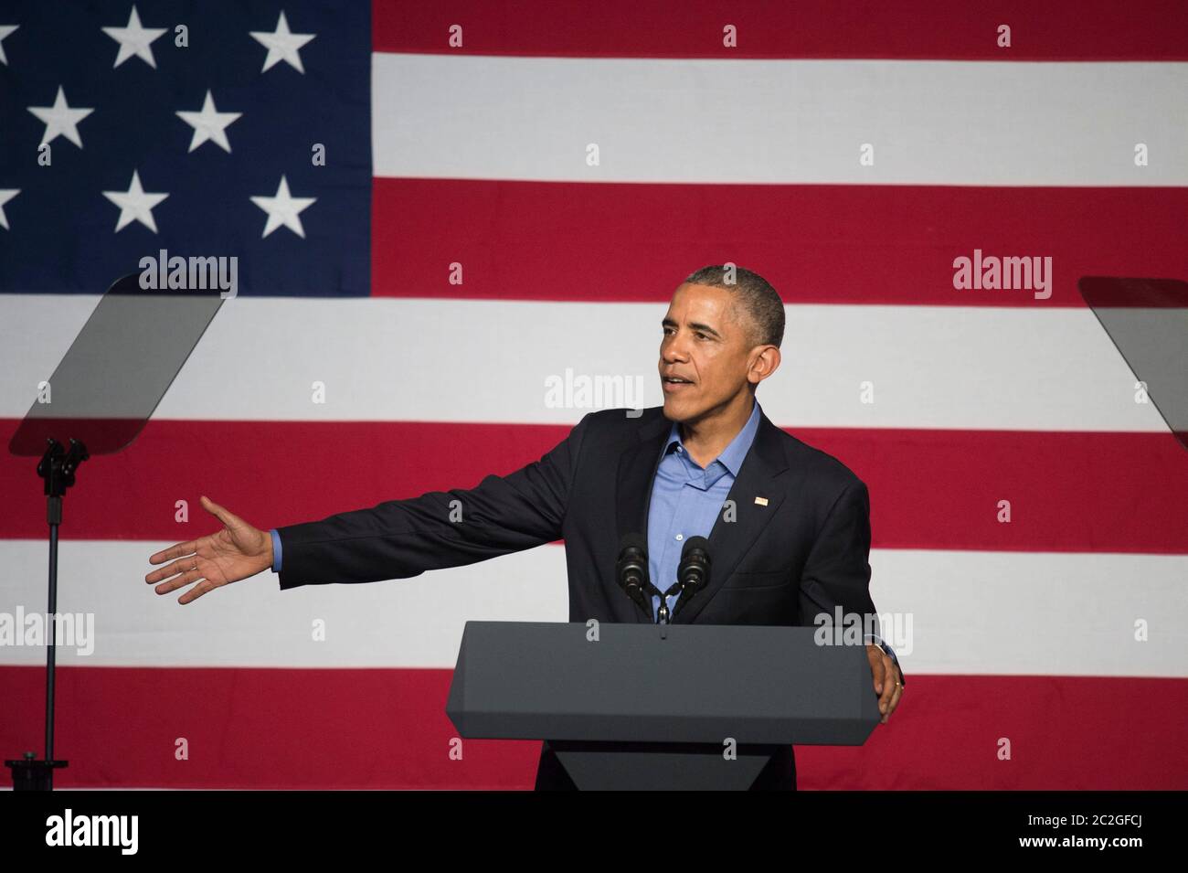 Austin, Texas États-Unis, 11 mars 2016 : États-Unis Le président Barack Obama parle des succès de son administration lors d'un processus de collecte de fonds du Comité national démocratique. ©Bob Daemmrich Banque D'Images