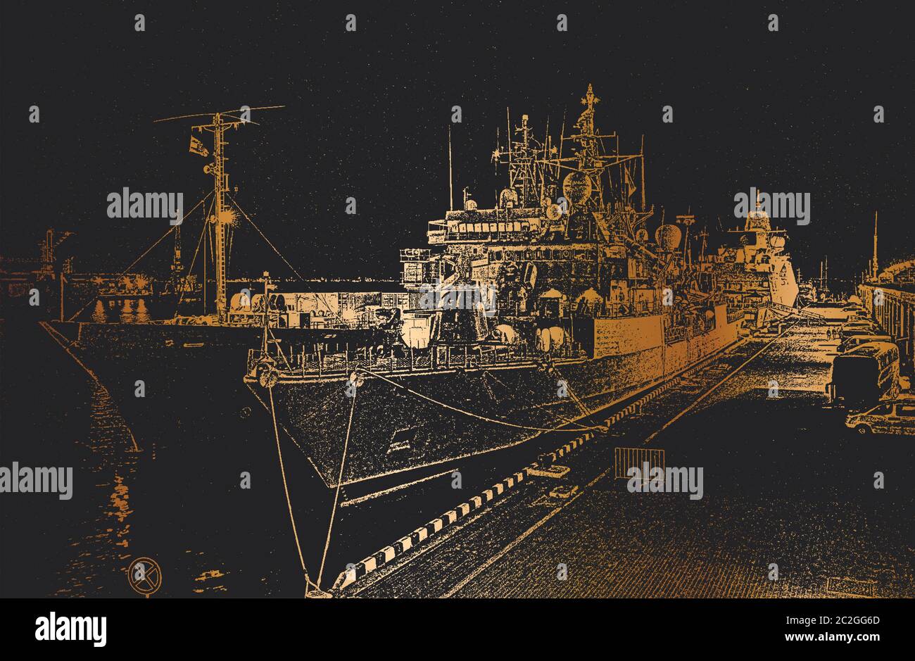 La Marine de l'escadron est arrivée au port après des exercices conjoints. Illustration de Vecteur