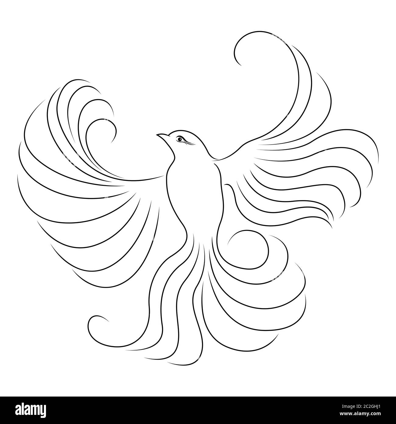 Contour noir d'oiseau adorable volant isolé sur fond blanc Illustration de Vecteur