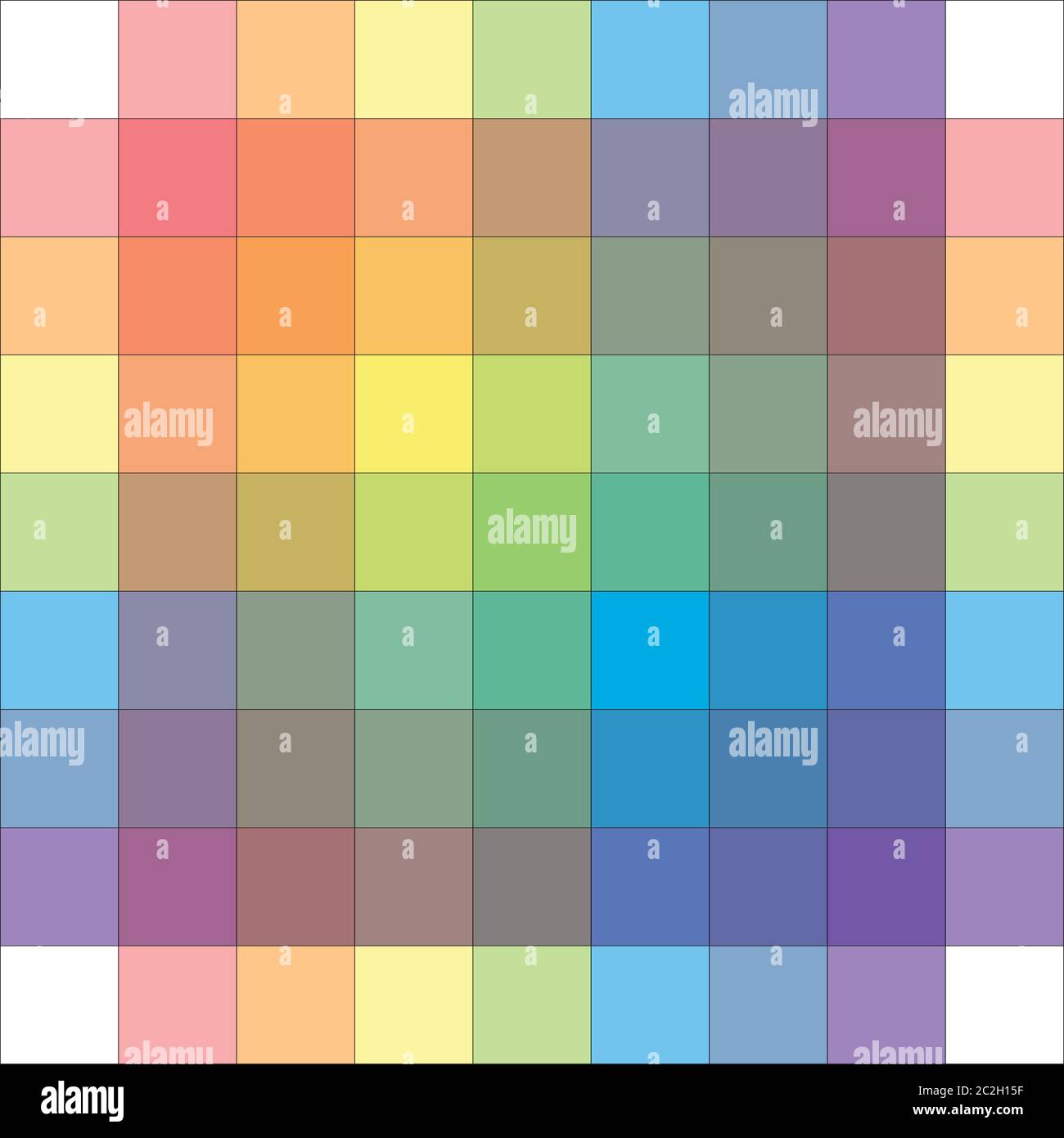 Polychrome multicolore Spectral Versicolor Rainbow Grid de 9x9 segments. Palette colorée d'harmoniques spectrales de lumière aquarelle de TH Banque D'Images