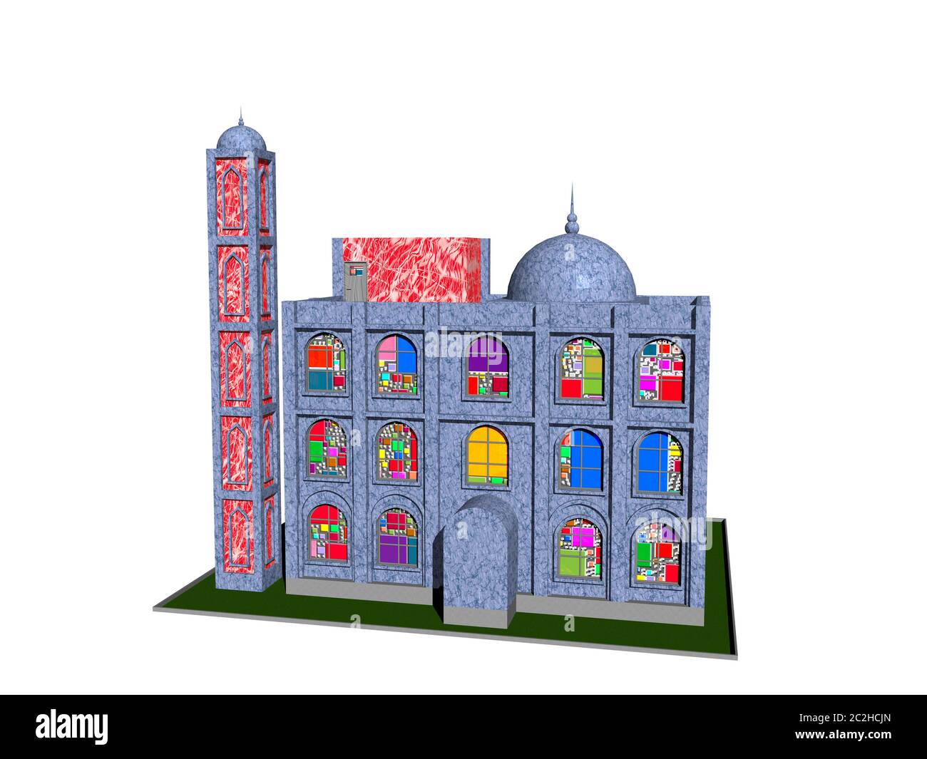 grande mosquée avec fenêtres colorées et toit en dôme Banque D'Images