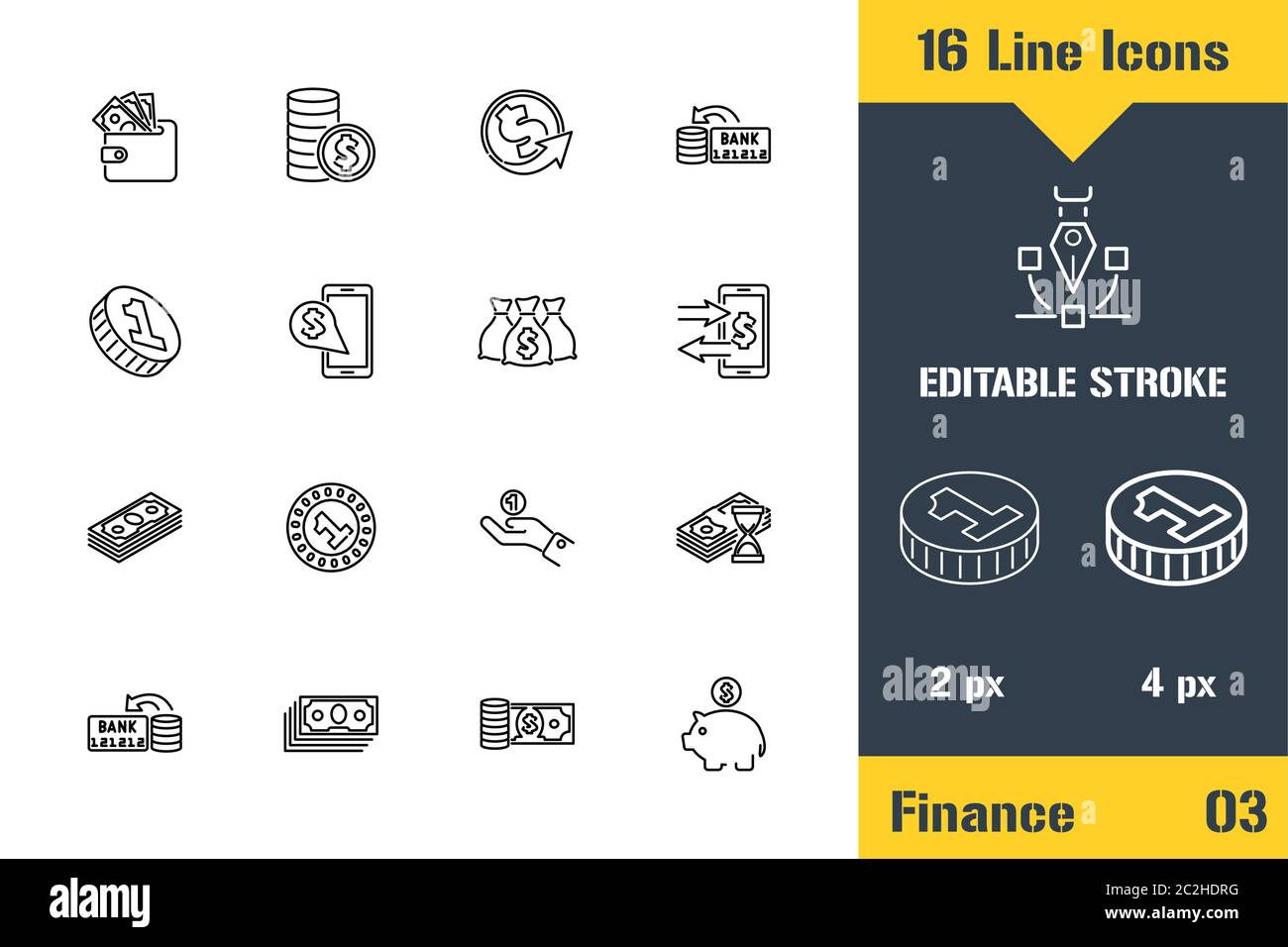 Ensemble d'icônes de banque, de finance et d'argent. Icône de ligne mince - Contour de l'illustration vectorielle plate. Pictogramme de contour modifiable. Concept graphique de qualité supérieure pour Illustration de Vecteur