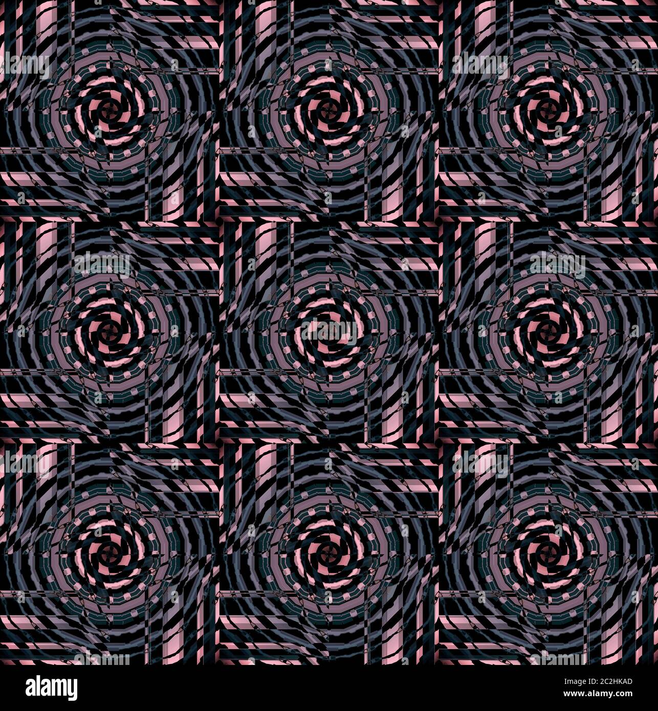 Motif de cercles concentriques réguliers rose gris foncé vert brun noir Banque D'Images