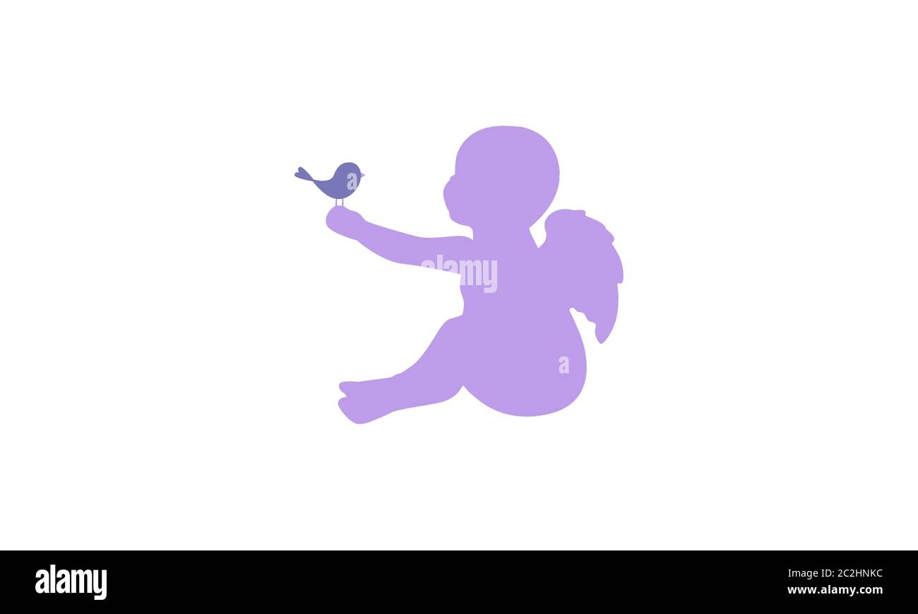 Illustration Vectorielle De La Silhouette Violette D Un Bebe Avec Des Ailes Tout En Etant Assis Et Tenant Un Oiseau Sur Le Bras Etire Ideal Pour Les Enfants Image Vectorielle Stock Alamy