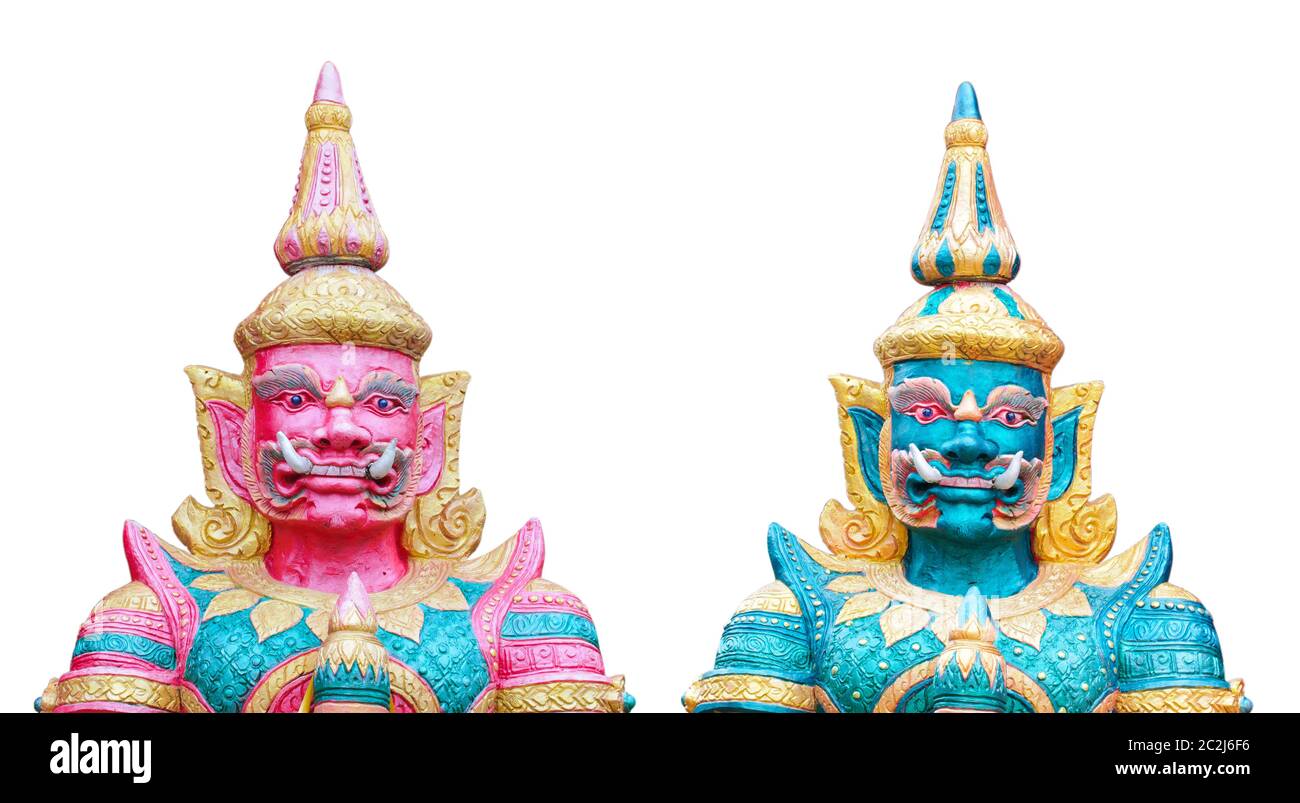 Lits statue géante rouge et vert de la Thaïlande, lieu public Banque D'Images