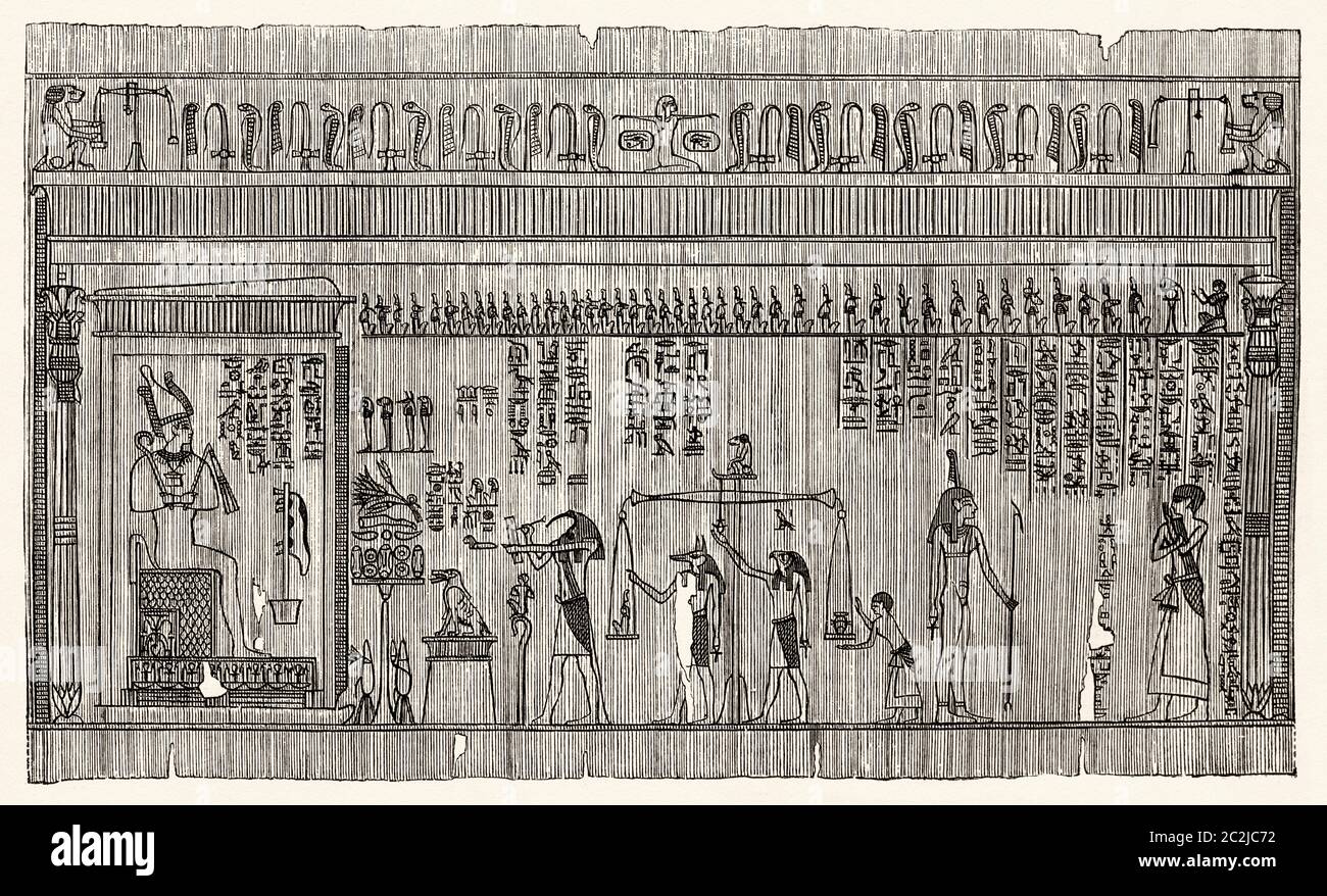 Cour souterraine d'Osiris pour l'arrêt des morts, Thèbes, Égypte ancienne. Illustration gravée du XIXe siècle, El Mundo Ilustrado 1880 Banque D'Images