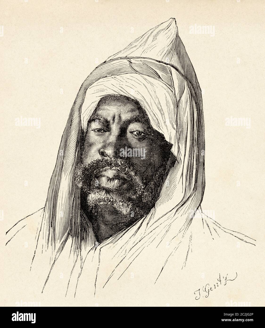 Le Mesahhar, un personnage musulman traditionnel qui marche la ville chaque matin pour annoncer l'aube, afin que chaque bon musulman puisse prier, l'Égypte ancienne. Illustration gravée du XIXe siècle, El Mundo Ilustrado 1880 Banque D'Images