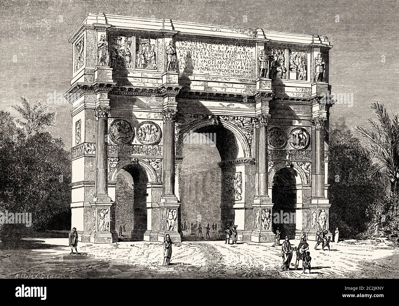 Arc de Constantine. Spéculum Romanae Magnificatiae, Italie, Rome antique. Illustration gravée du XIXe siècle, El Mundo Ilustrado 1880 Banque D'Images