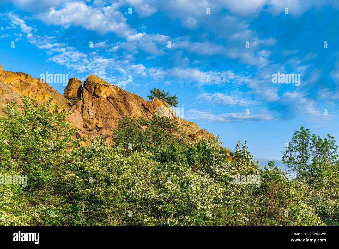 Rocky le rives de la rivière Bug du Sud près du village de Migiya en Ukraine sur un jour d'été ensoleillé Banque D'Images