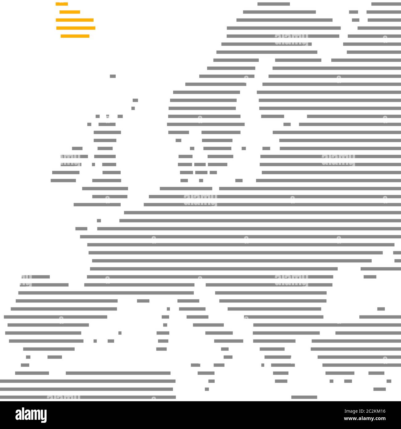 Islande sur une carte d'Europe à rayures grises avec des bandes orange Banque D'Images