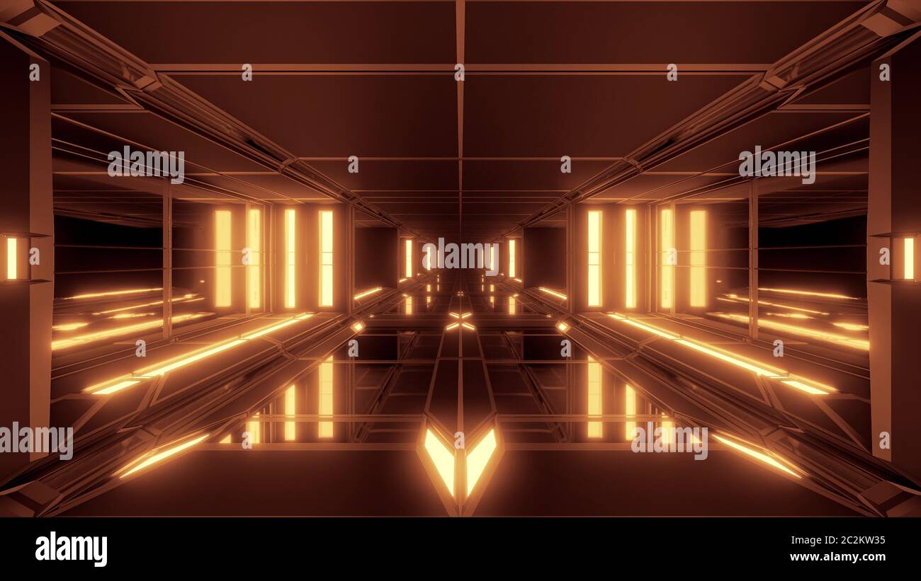 espace de scifi futuriste propre couloir du tunnel hangar avec fenêtres ...