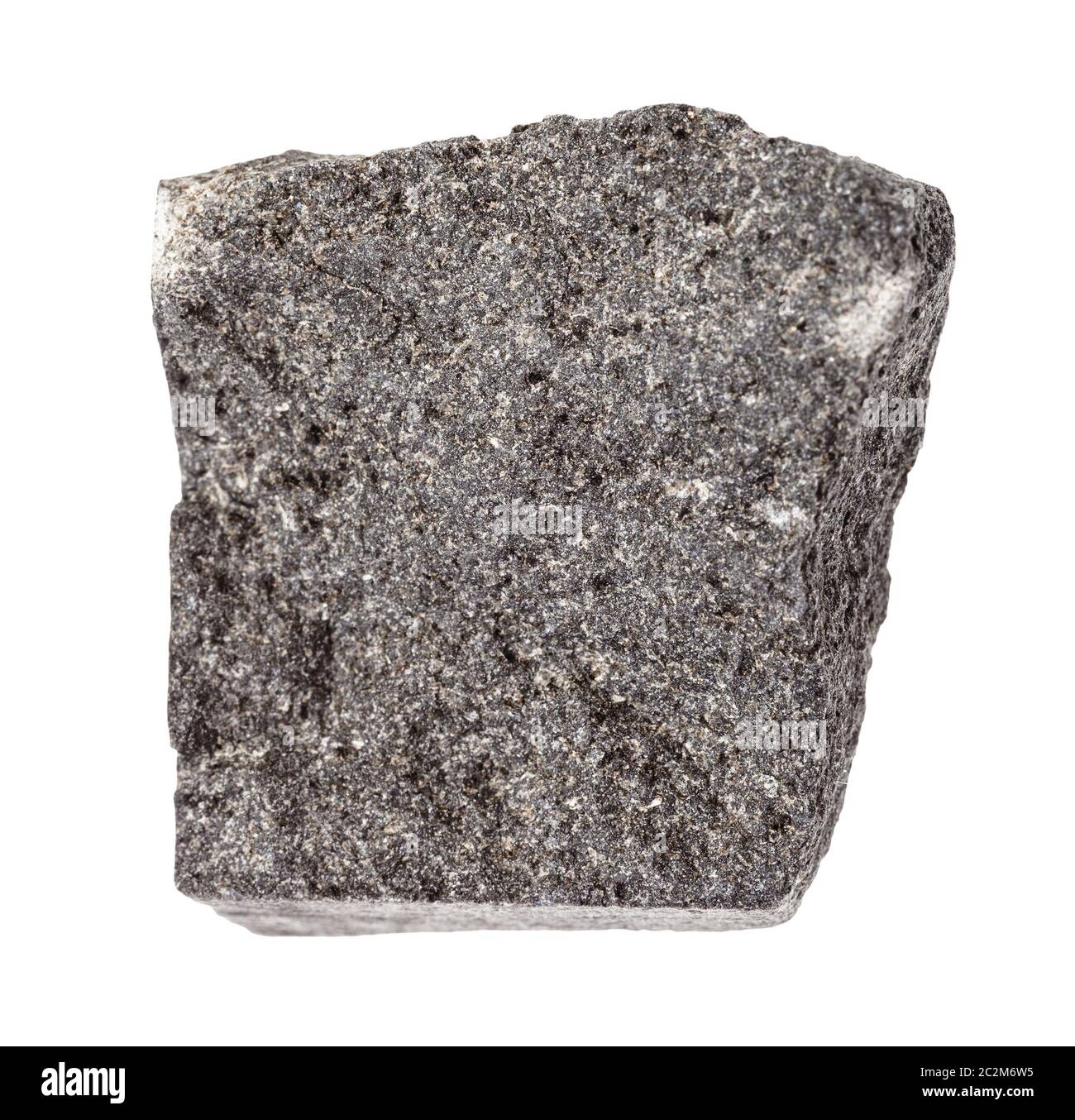 gros plan d'un échantillon de minéraux naturels provenant de la collection géologique - roche de gabbro rugueuse isolée sur fond blanc Banque D'Images