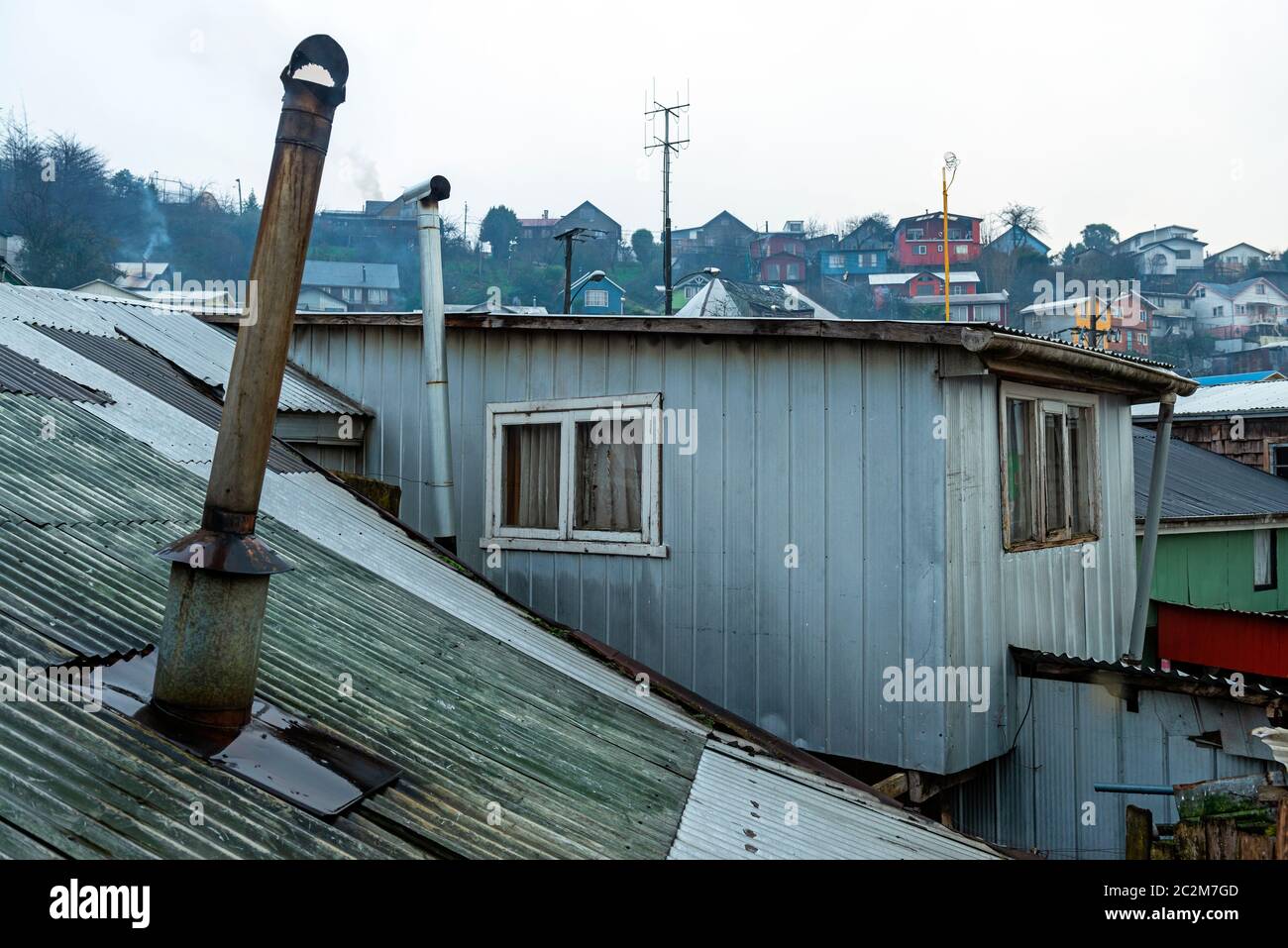 Logement de la ville de Castro, île Chiloe, Chili. Banque D'Images