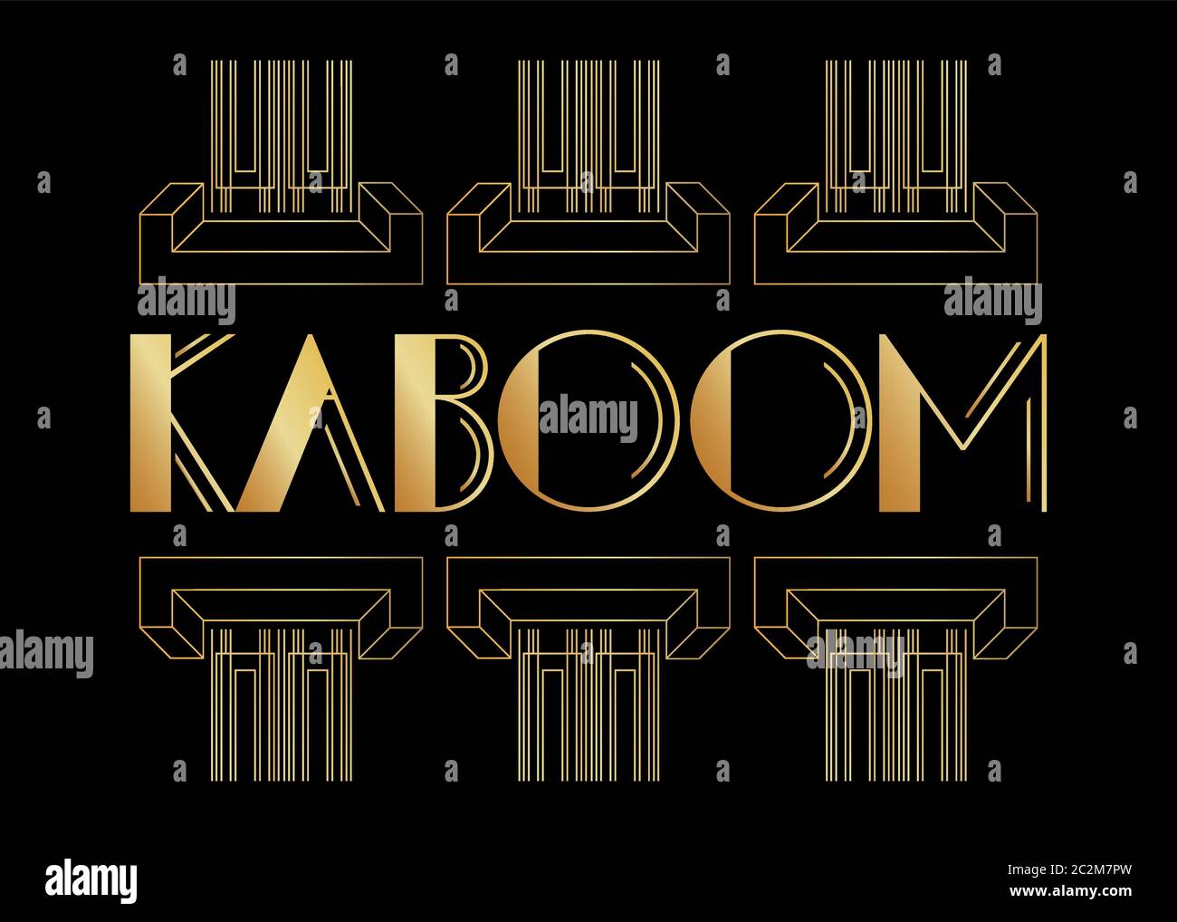 Texte de mot d'expression art déco Kaboom. Carte de voeux décorative, panneau avec lettres vintage. Illustration de Vecteur
