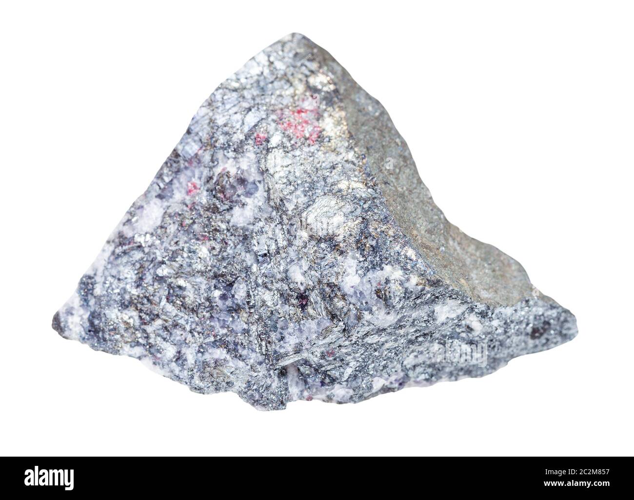 gros plan d'un échantillon de minéraux naturels provenant de la collection géologique - morceau de roche brute de stibnite (antimonite) isolé sur fond blanc Banque D'Images
