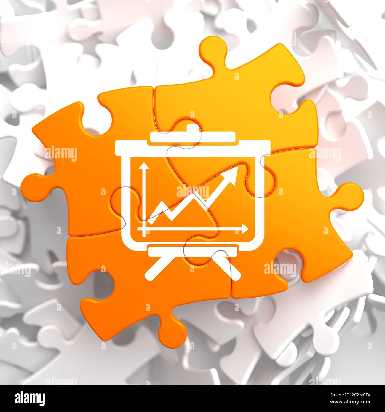 Tableau de conférence avec icône de graphique de croissance sur Orange Puzzle. Concept d'entreprise. Banque D'Images