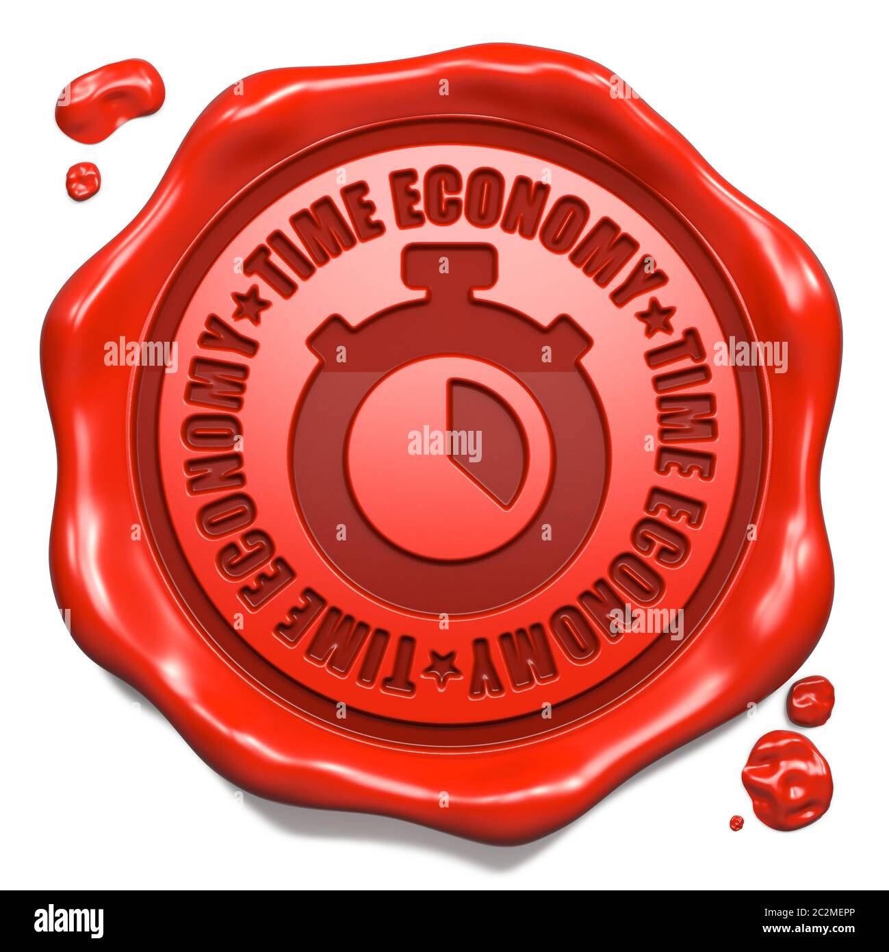 Texte Time Economy avec icône Chronomètre - cachet sur le sceau de cire rouge isolé sur le blanc. Banque D'Images