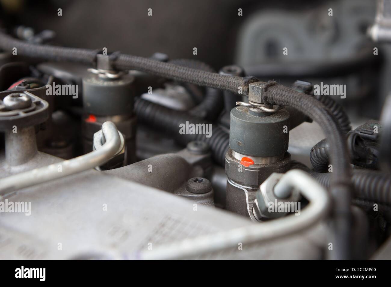 gros plan de l'injecteur de carburant du moteur diesel Banque D'Images