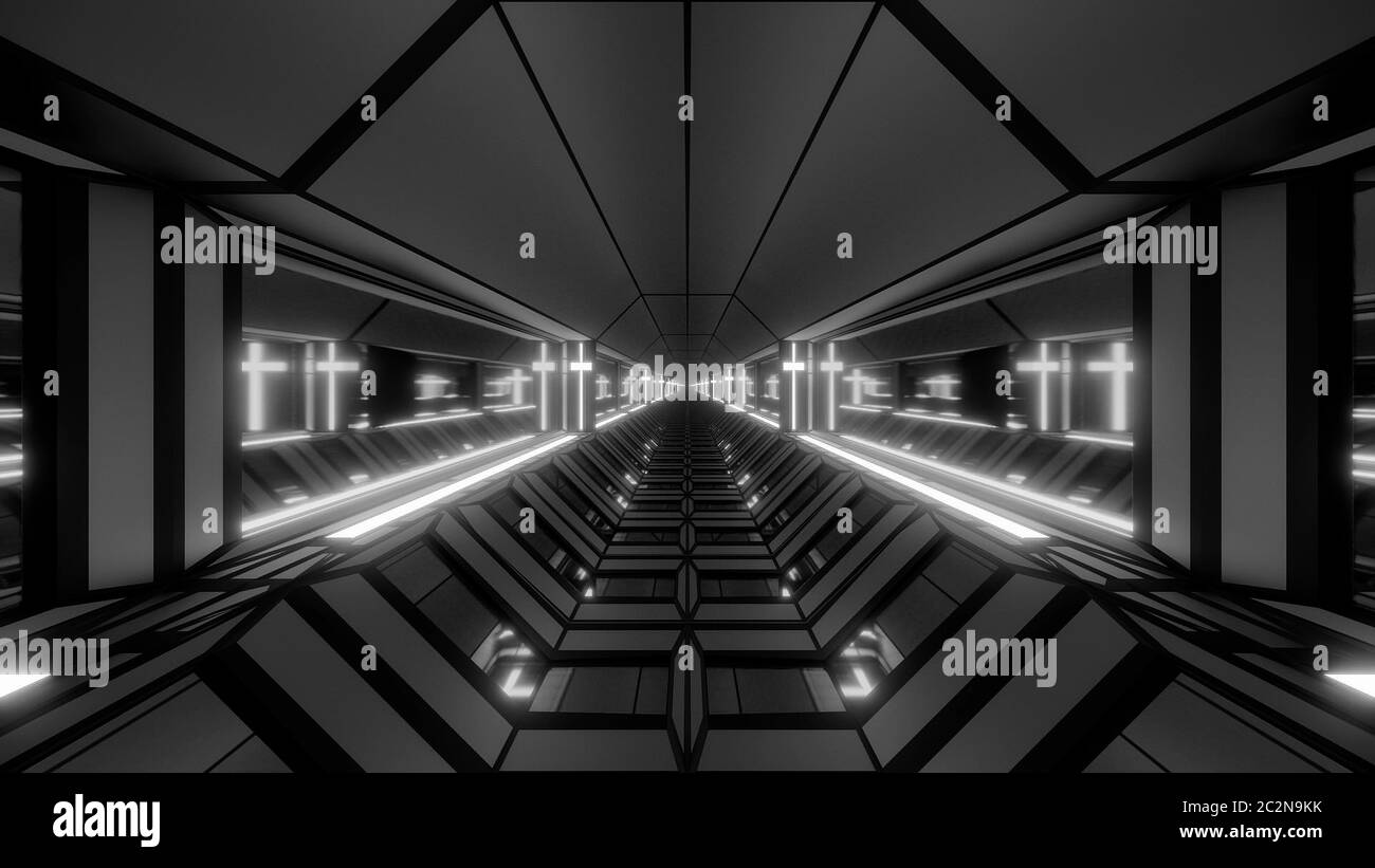 un espace futuriste et frais, un couloir de tunnel de scifi hangar avec ...