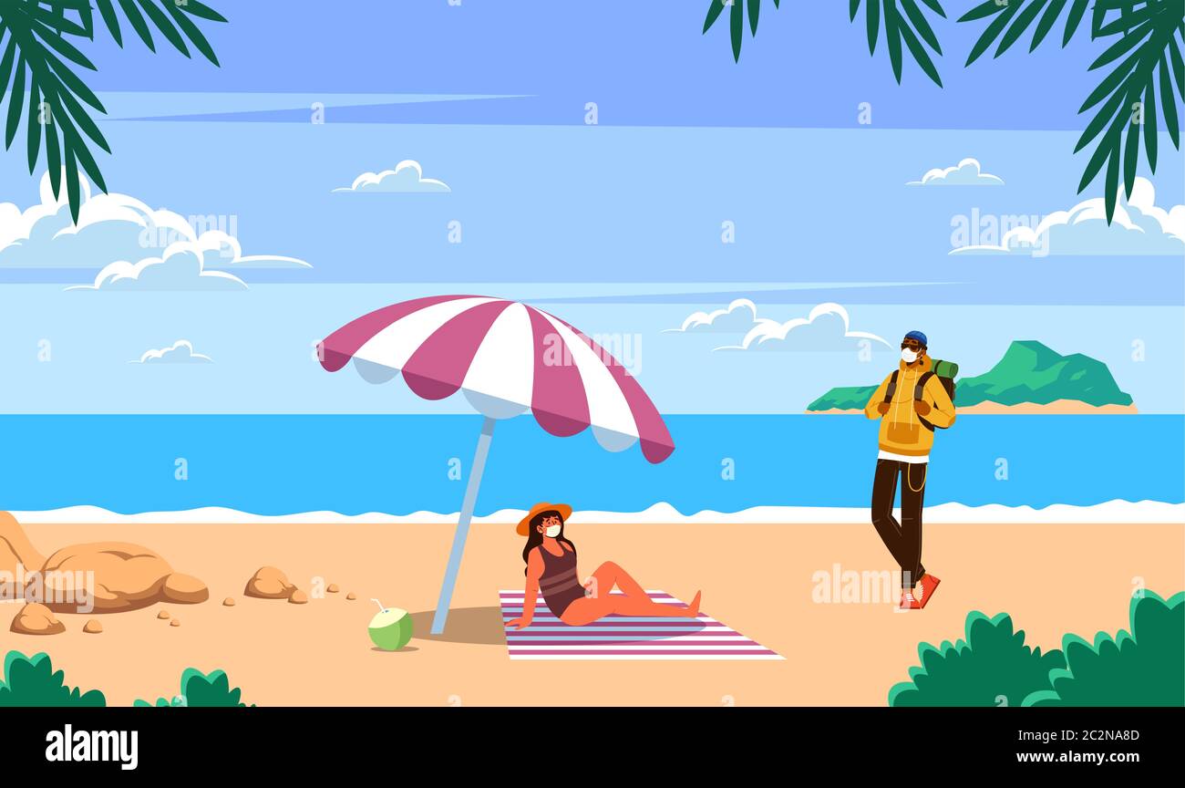 le couple est en train d'apprécier la plage Illustration de Vecteur