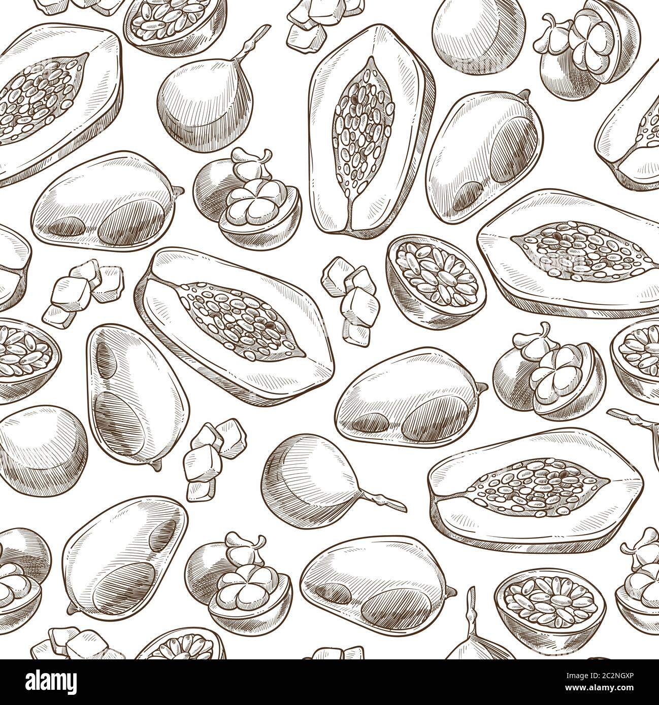 Fruits exotiques et tropicaux, papaye et pitaya sans couture Illustration de Vecteur