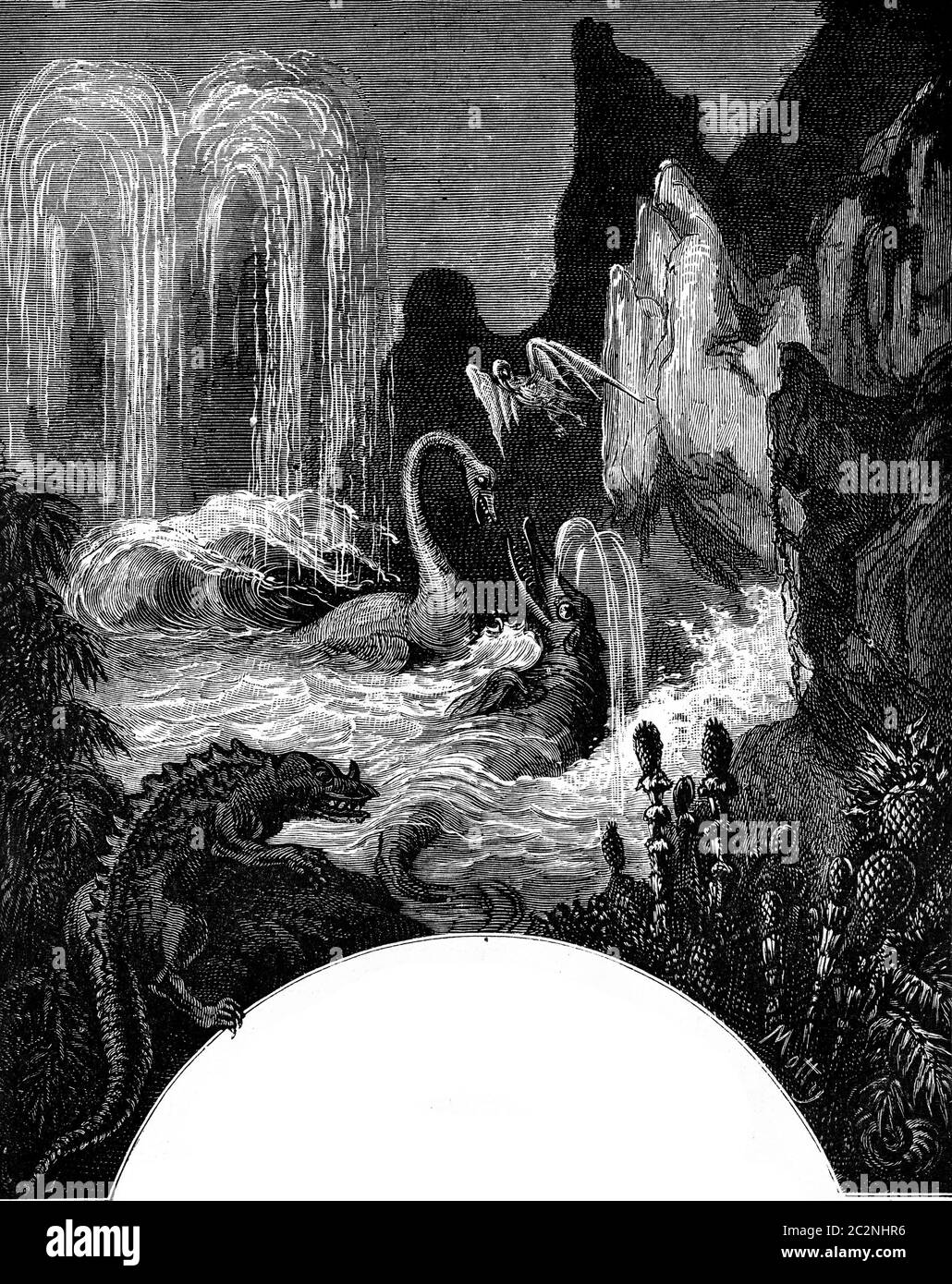 Création de Man, illustration gravée vintage. La terre avant l'homme – 1886. Banque D'Images