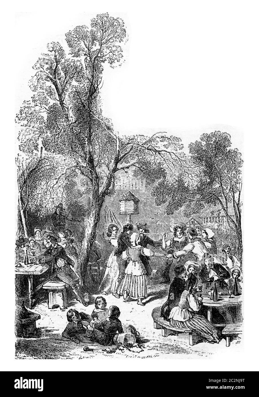 Adultes et enfants à la Brasserie of the Karlsruhe Guesthouse à Karlsruhe, Bade-Wurtemberg, Allemagne. Du chemin des Ecoles, gravure vintage Banque D'Images