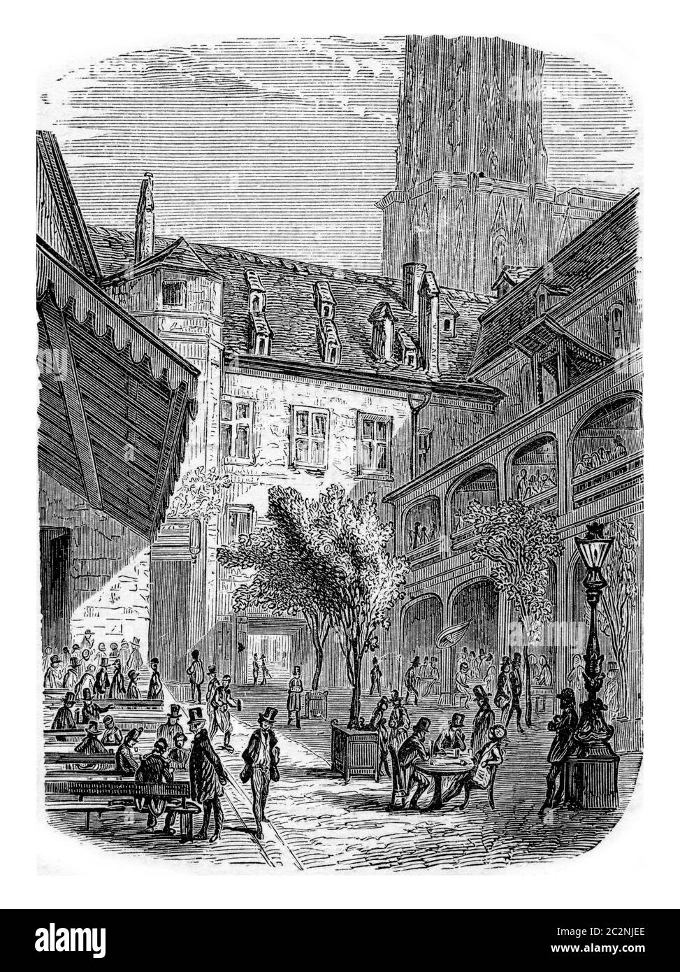 Une brasserie en Dauphine, dans le sud-est de la France. Du chemin des Ecoles, gravure ancienne, 1876. Banque D'Images