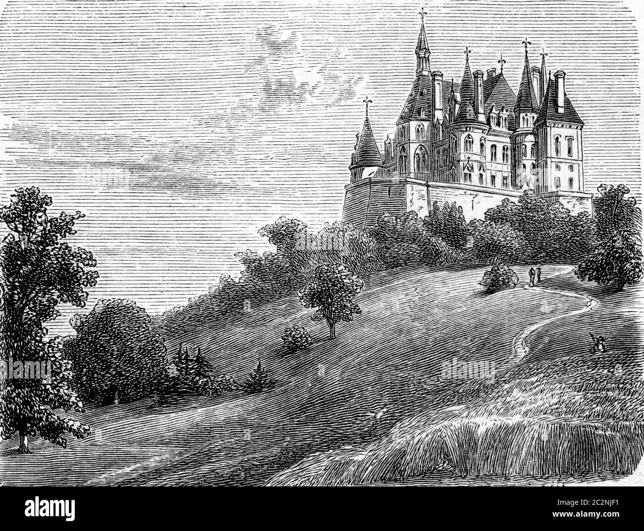 Château de Boursault ou Palais de Boursault à Boursault, Marne, France. Du chemin des Ecoles, gravure ancienne, 1876. Banque D'Images