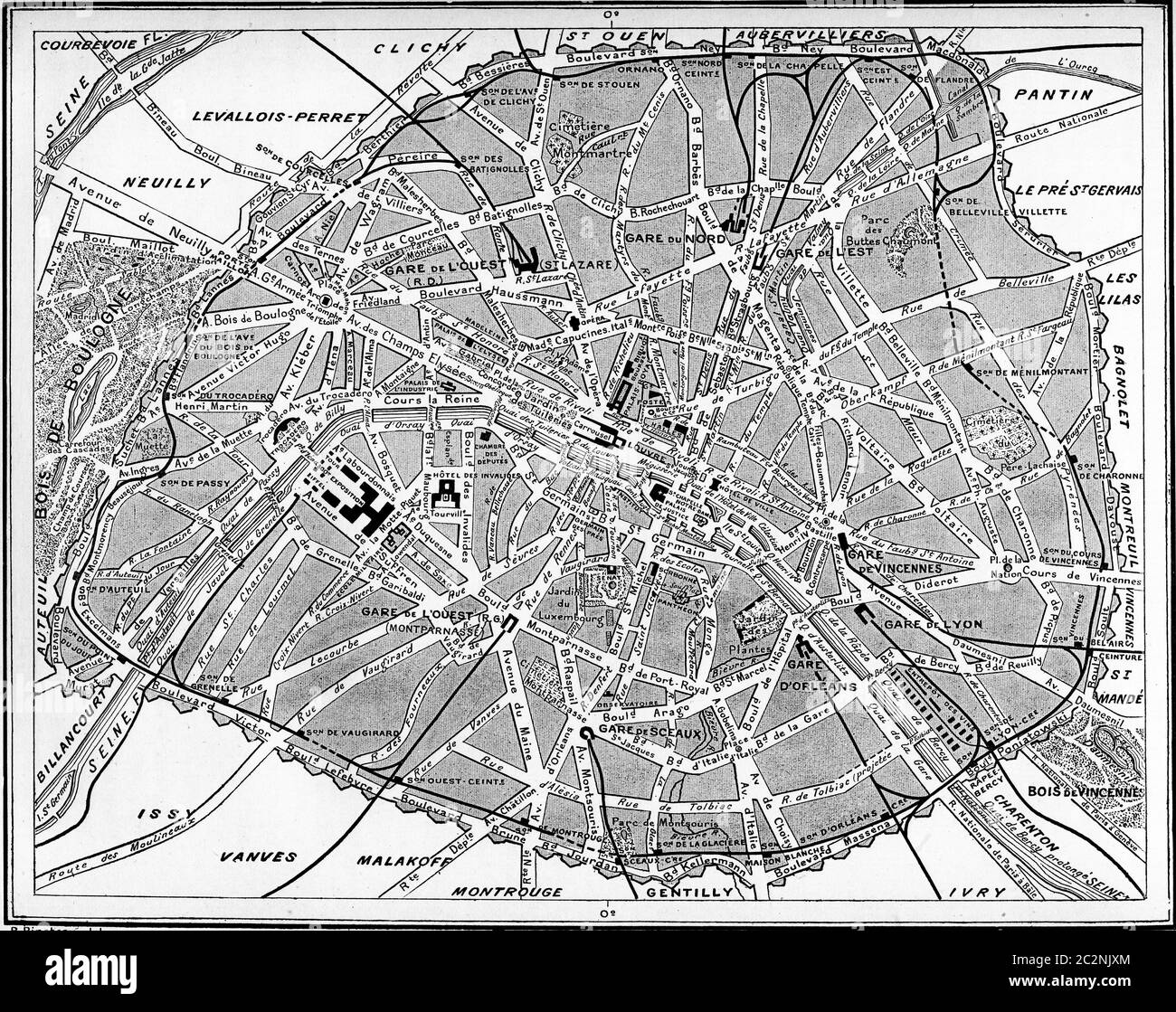 Carte de Paris, France. Gravure vintage. Banque D'Images