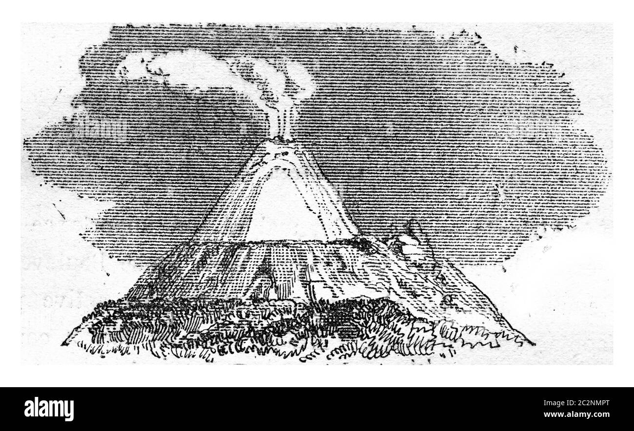 Sommet de Cotopaxi, illustration gravée d'époque. De la création naturelle et des êtres vivants. Banque D'Images